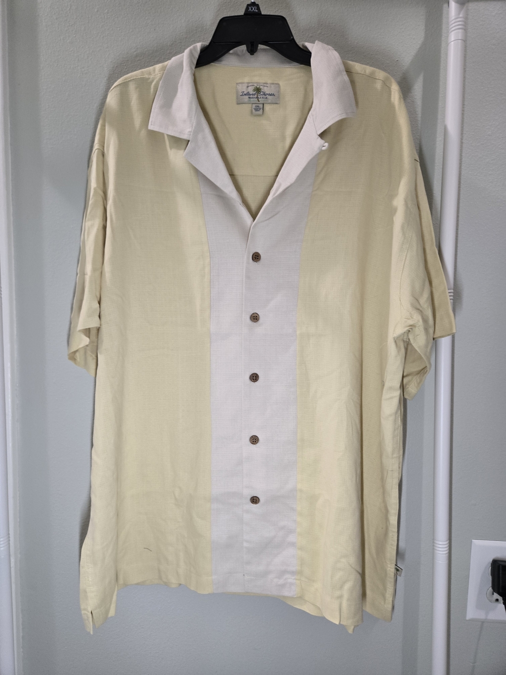 Tommy Bahama Pale Yellow and Cream Short-Sleeve Camp Shirt
